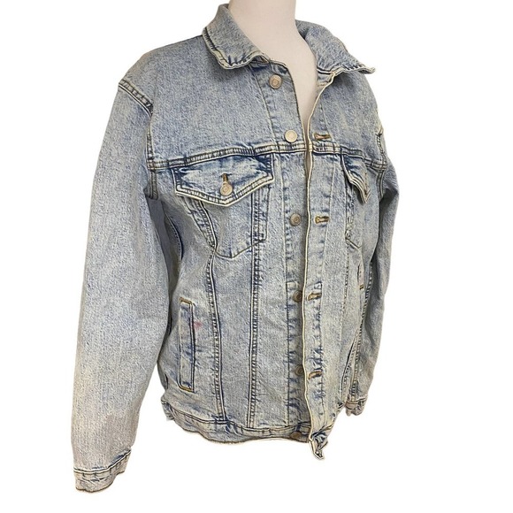 Zara Denim trucker Jacket Long Sleeve Pockets Cotton Blend Light Blue Size Small - Picture 2 of 12